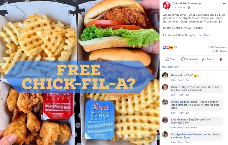 Fake News ChickFilA Is NOT Giving Away 100 Gift Cards For Sharing